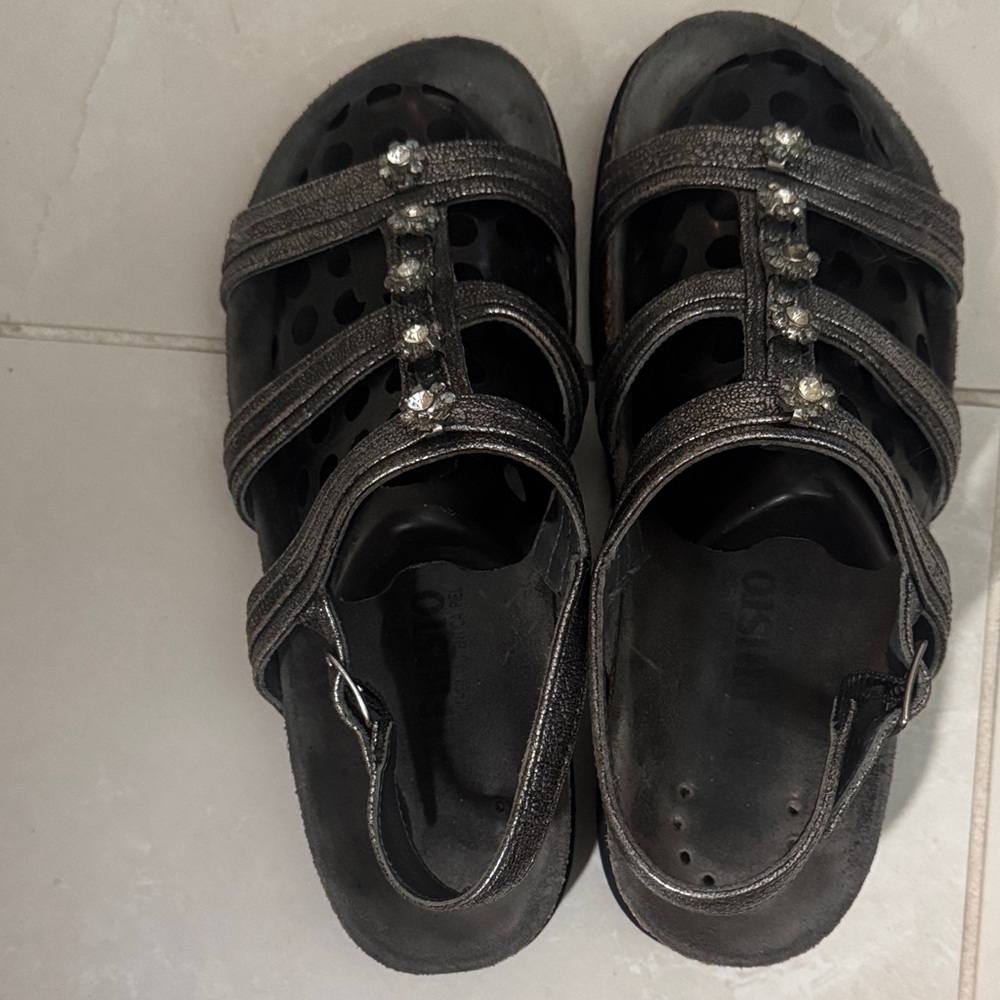Mephisto Black Sandals with Silver Accents